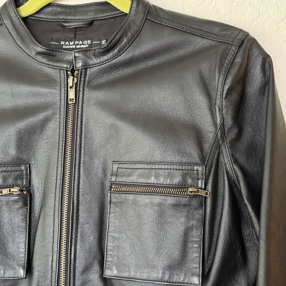 Y2k Vintage Rampage 100% Leather Jacket Size Medium Black Moto Chic Biker Baddie - Picture 2 of 16